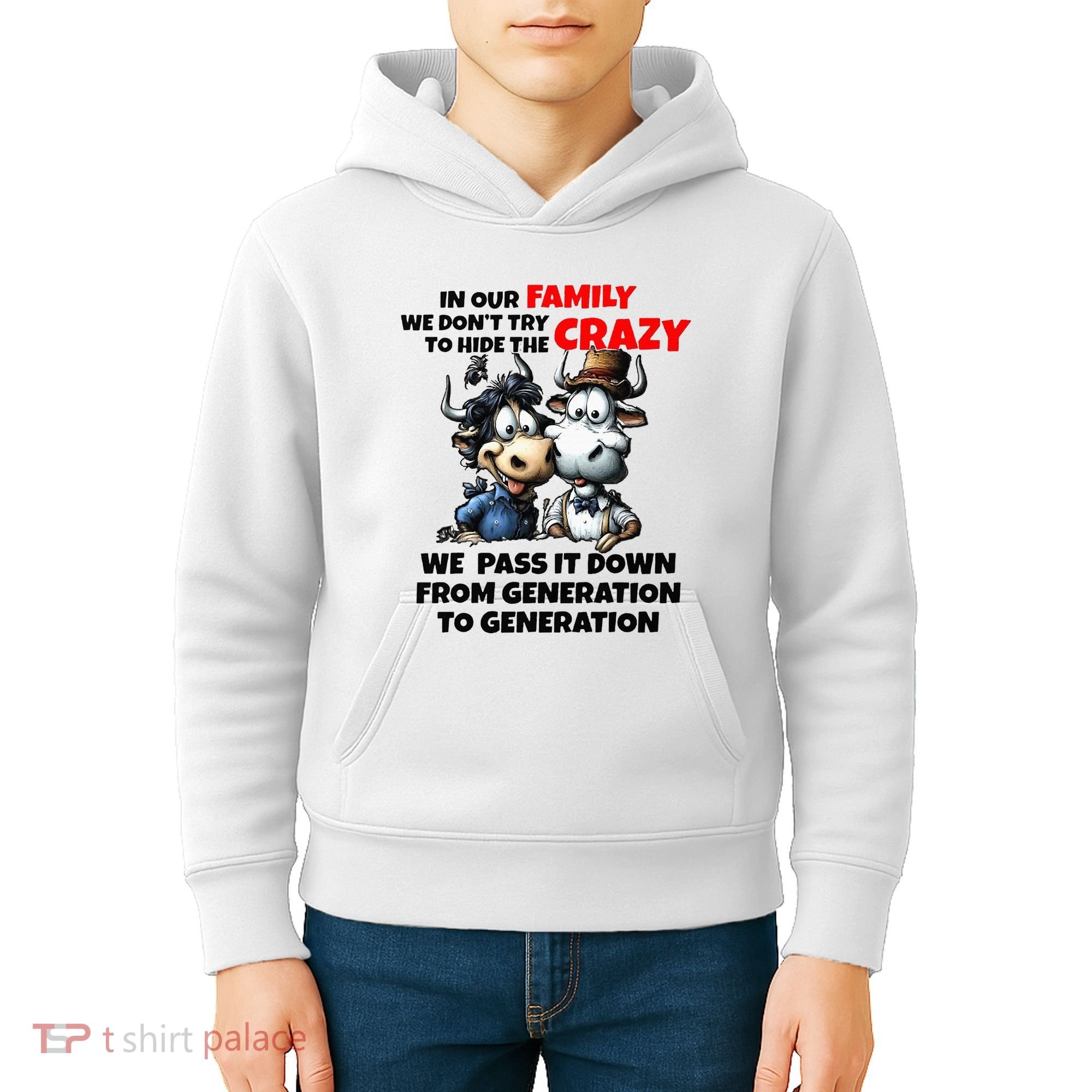 Funny Cow In Our Family We DonT Try To Hide The Crazy Kids Hoodie