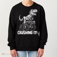 Funny Crushing It T Rex Dinosaur In Monster Truck Women's Sweatshirt thumb 0