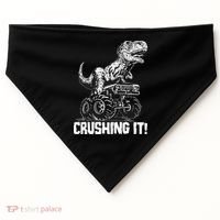 Funny Crushing It T Rex Dinosaur In Monster Truck USA-Made Doggie Bandana thumb 0