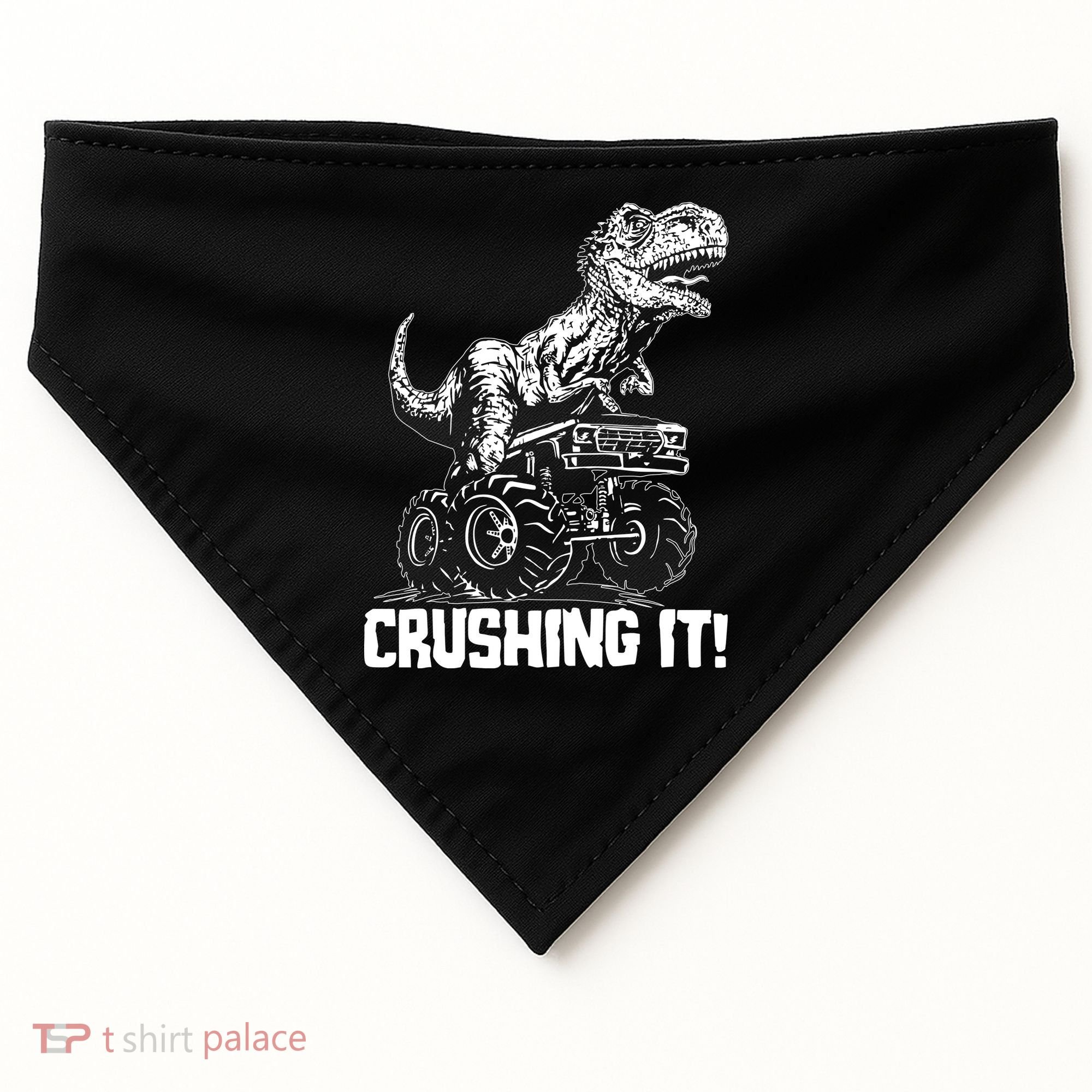 Funny Crushing It T Rex Dinosaur In Monster Truck USA-Made Doggie Bandana
