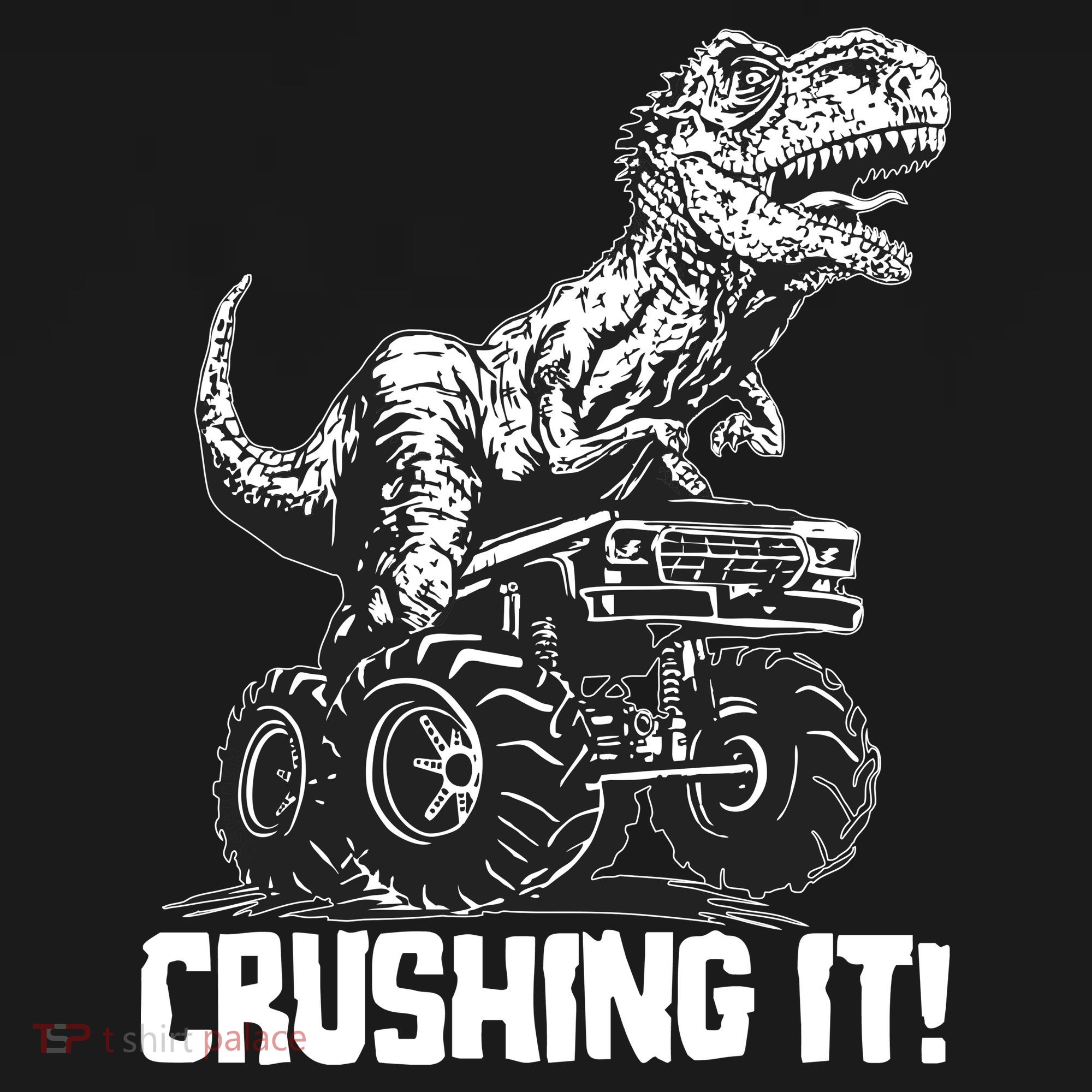 Funny Crushing It T Rex Dinosaur In Monster Truck USA-Made Doggie Bandana