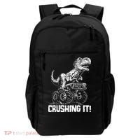 Funny Crushing It T Rex Dinosaur In Monster Truck Backpack thumb 0
