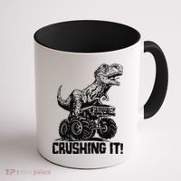 Funny Crushing It T Rex Dinosaur In Monster Truck Coffee Mug thumb 1
