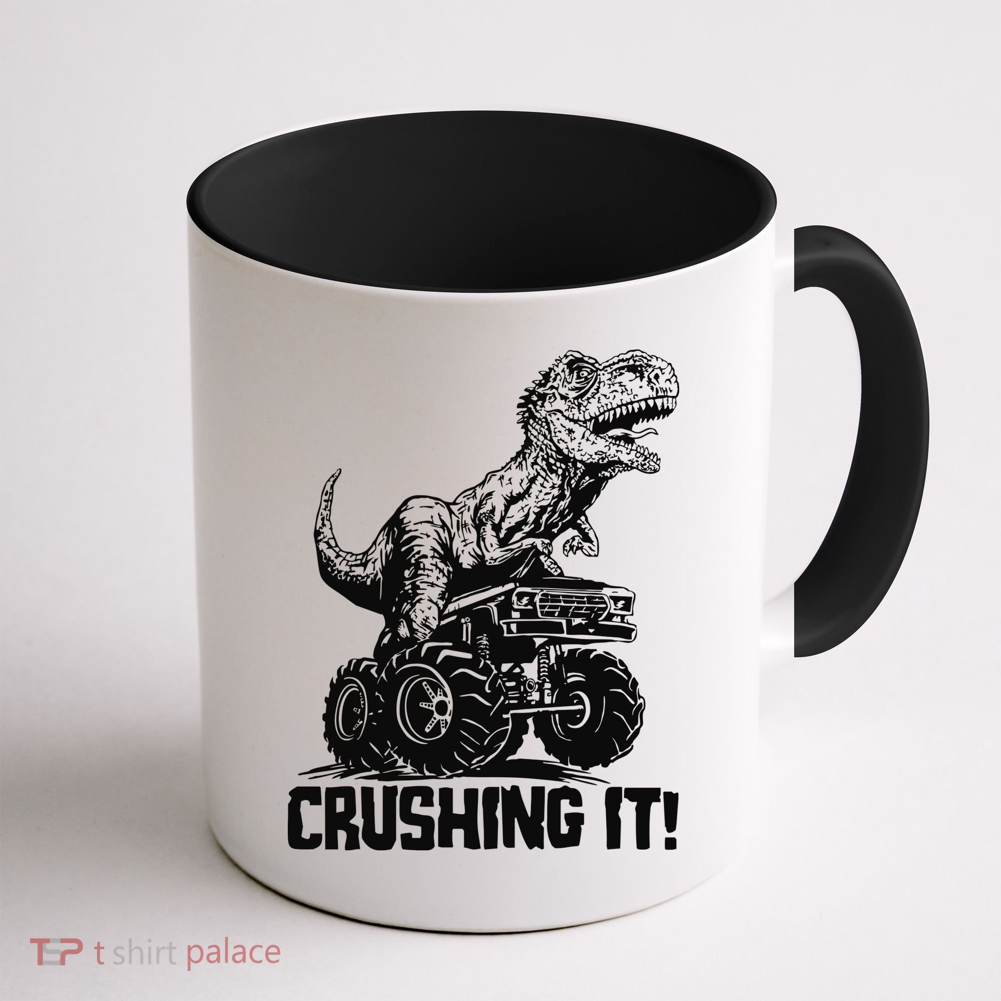 Funny Crushing It T Rex Dinosaur In Monster Truck Coffee Mug