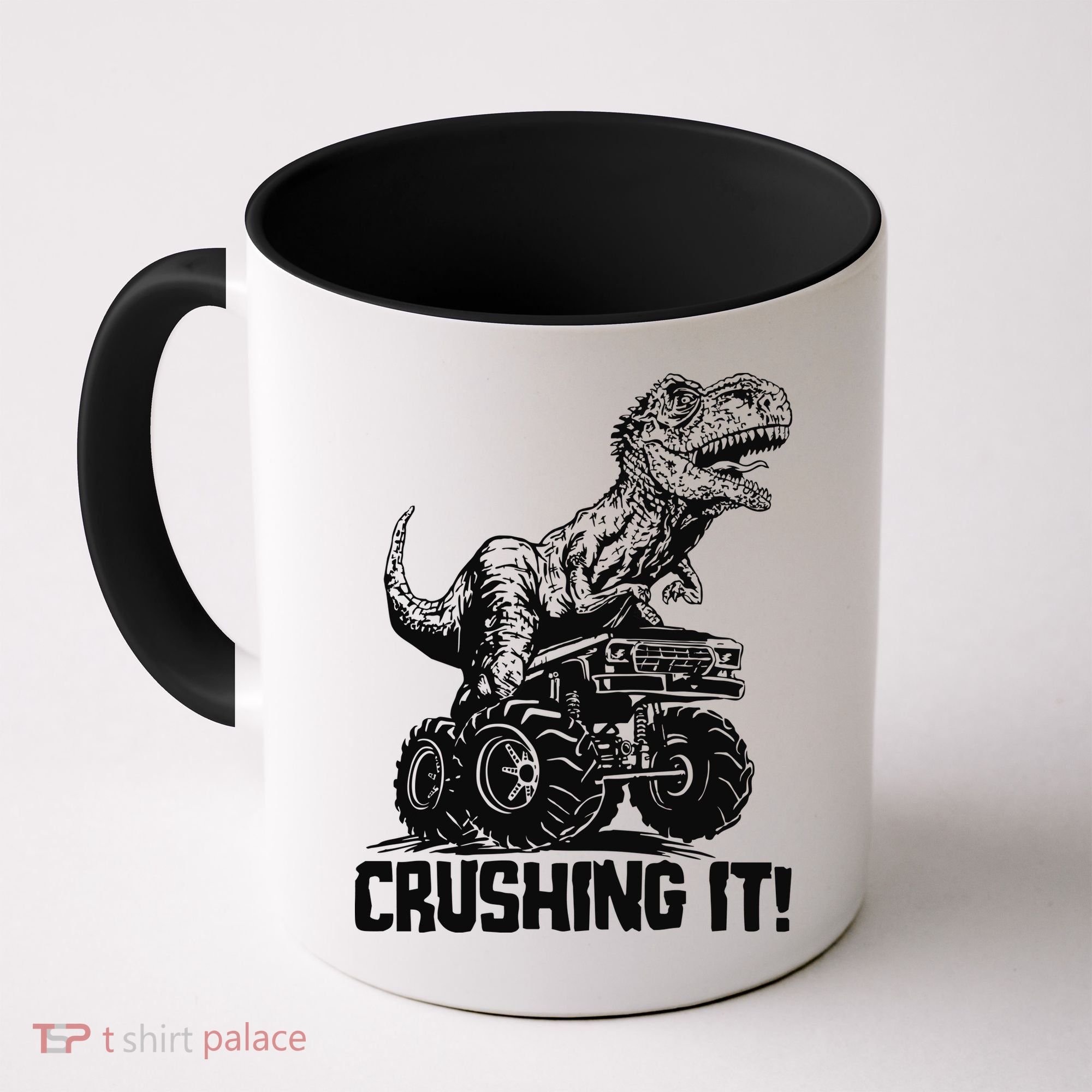 Funny Crushing It T Rex Dinosaur In Monster Truck Coffee Mug