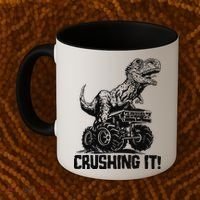 Funny Crushing It T Rex Dinosaur In Monster Truck Coffee Mug thumb 2