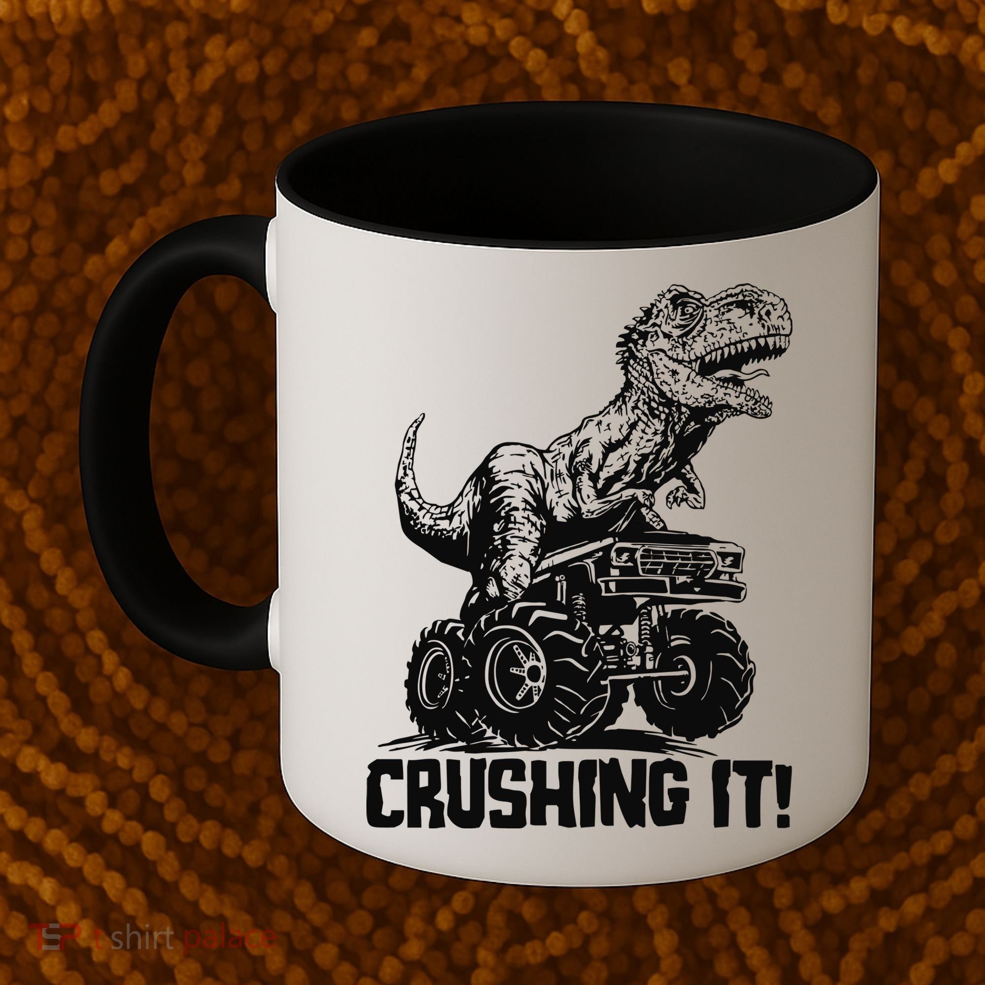 Funny Crushing It T Rex Dinosaur In Monster Truck Coffee Mug