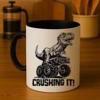 Funny Crushing It T Rex Dinosaur In Monster Truck Coffee Mug thumb 4
