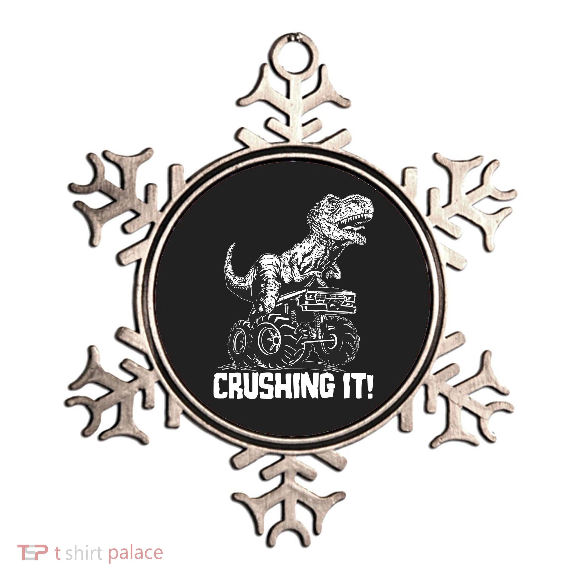 Funny Crushing It T Rex Dinosaur In Monster Truck Ornament