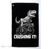 Funny Crushing It T Rex Dinosaur In Monster Truck Golf Towel thumb 0