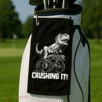Funny Crushing It T Rex Dinosaur In Monster Truck Golf Towel thumb 2