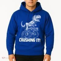 Funny Crushing It T Rex Dinosaur In Monster Truck Hoodie thumb 2