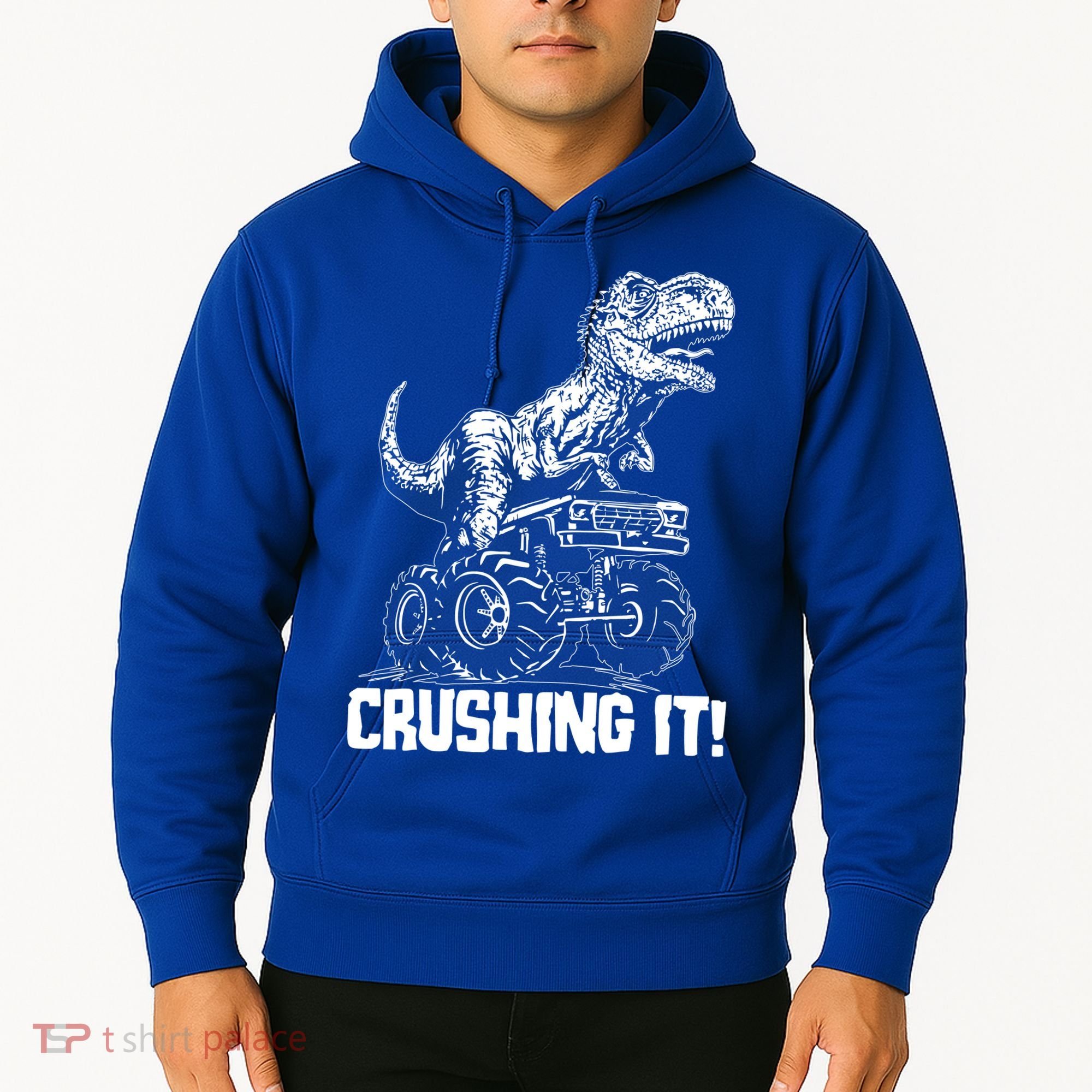 Funny Crushing It T Rex Dinosaur In Monster Truck Hoodie