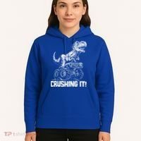 Funny Crushing It T Rex Dinosaur In Monster Truck Hoodie thumb 5