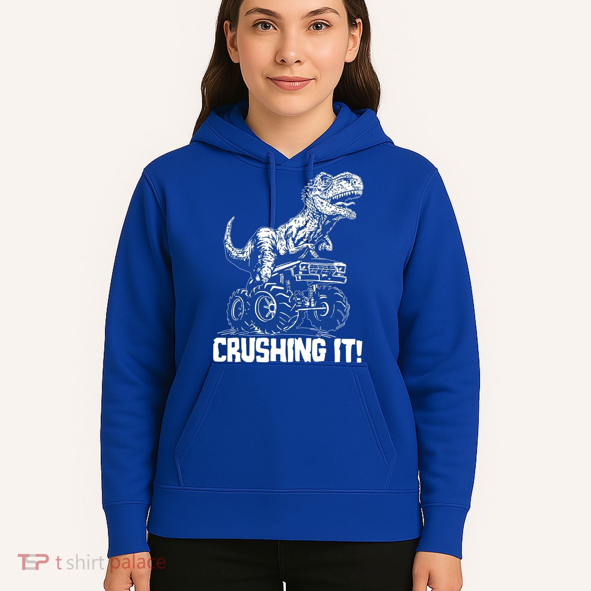 Funny Crushing It T Rex Dinosaur In Monster Truck Hoodie