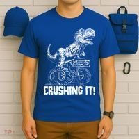 Funny Crushing It T Rex Dinosaur In Monster Truck T-Shirt thumb 6