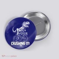 Funny Crushing It T Rex Dinosaur In Monster Truck Button thumb 0