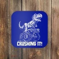 Funny Crushing It T Rex Dinosaur In Monster Truck Coaster thumb 0