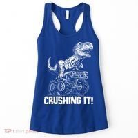 Funny Crushing It T Rex Dinosaur In Monster Truck Women's Tank Top thumb 0