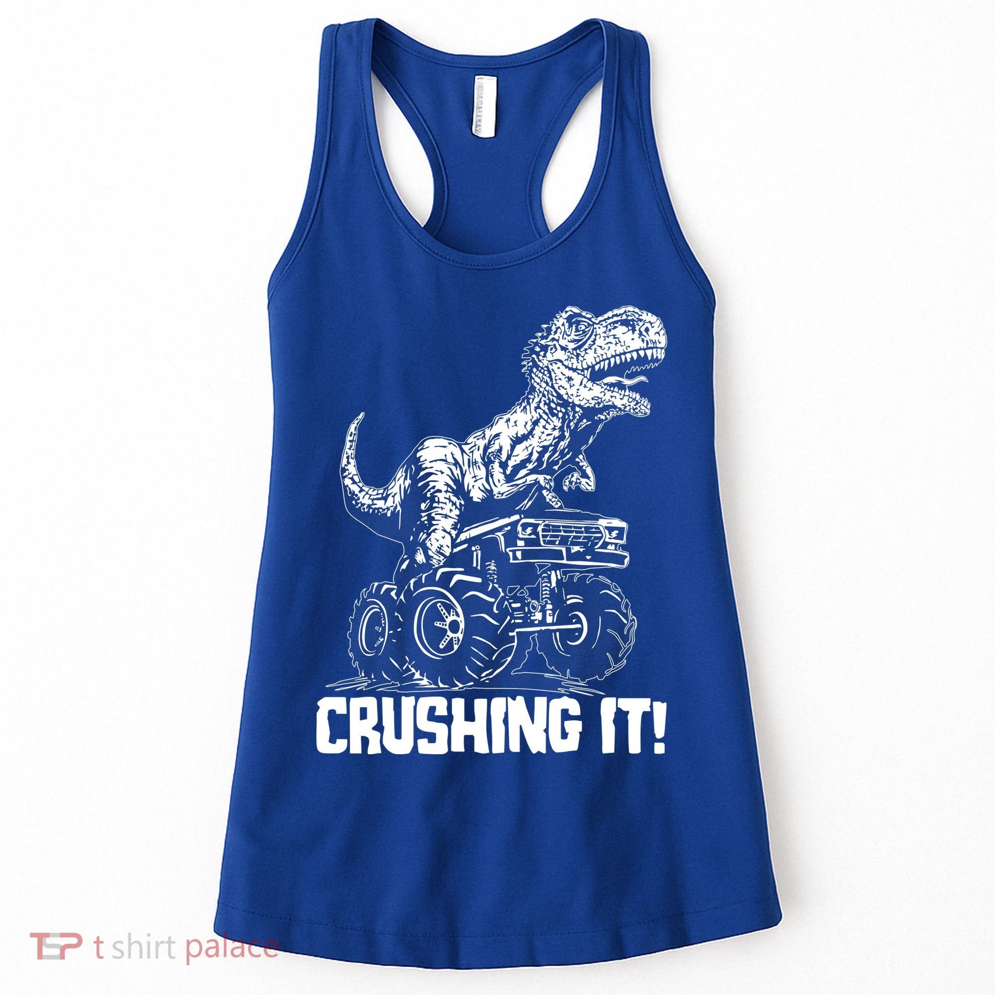 Funny Crushing It T Rex Dinosaur In Monster Truck Women's Tank Top