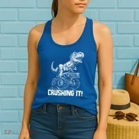 Funny Crushing It T Rex Dinosaur In Monster Truck Women's Tank Top thumb 2