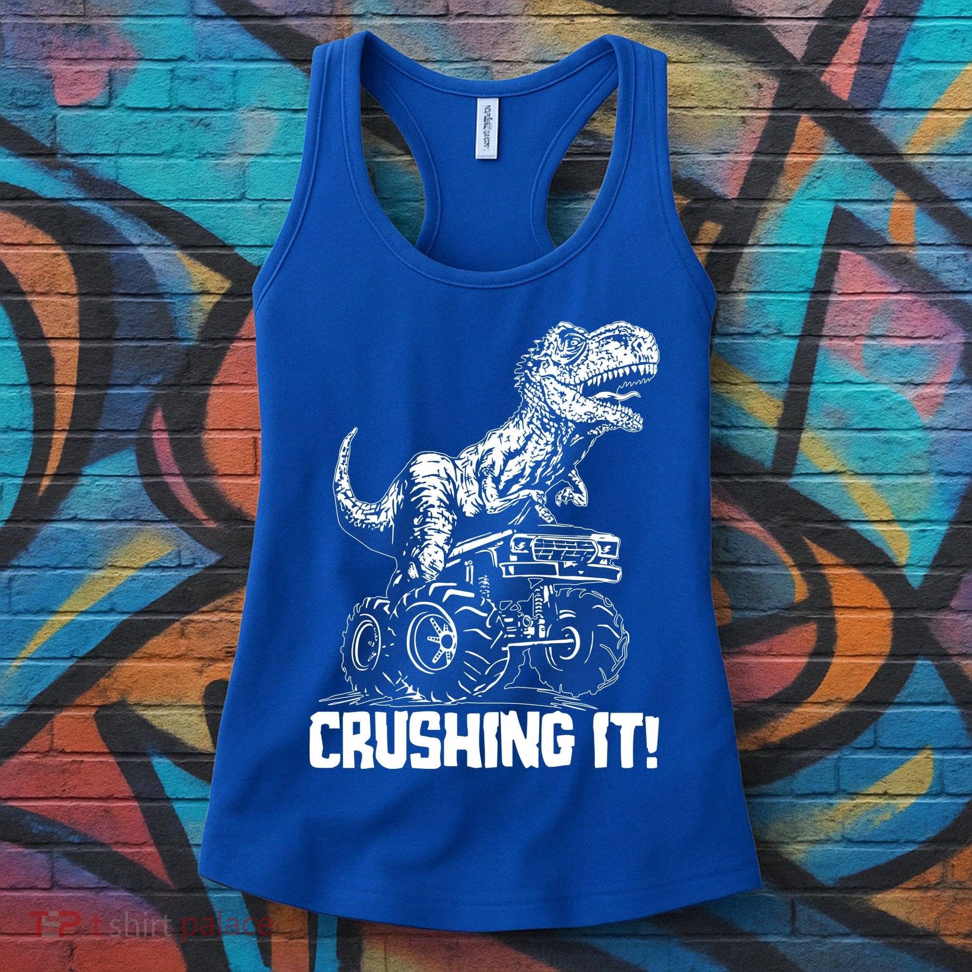 Funny Crushing It T Rex Dinosaur In Monster Truck Women's Tank Top
