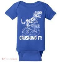 Funny Crushing It T Rex Dinosaur In Monster Truck Baby Bodysuit thumb 0