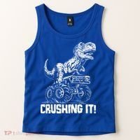 Funny Crushing It T Rex Dinosaur In Monster Truck Tank Top thumb 2