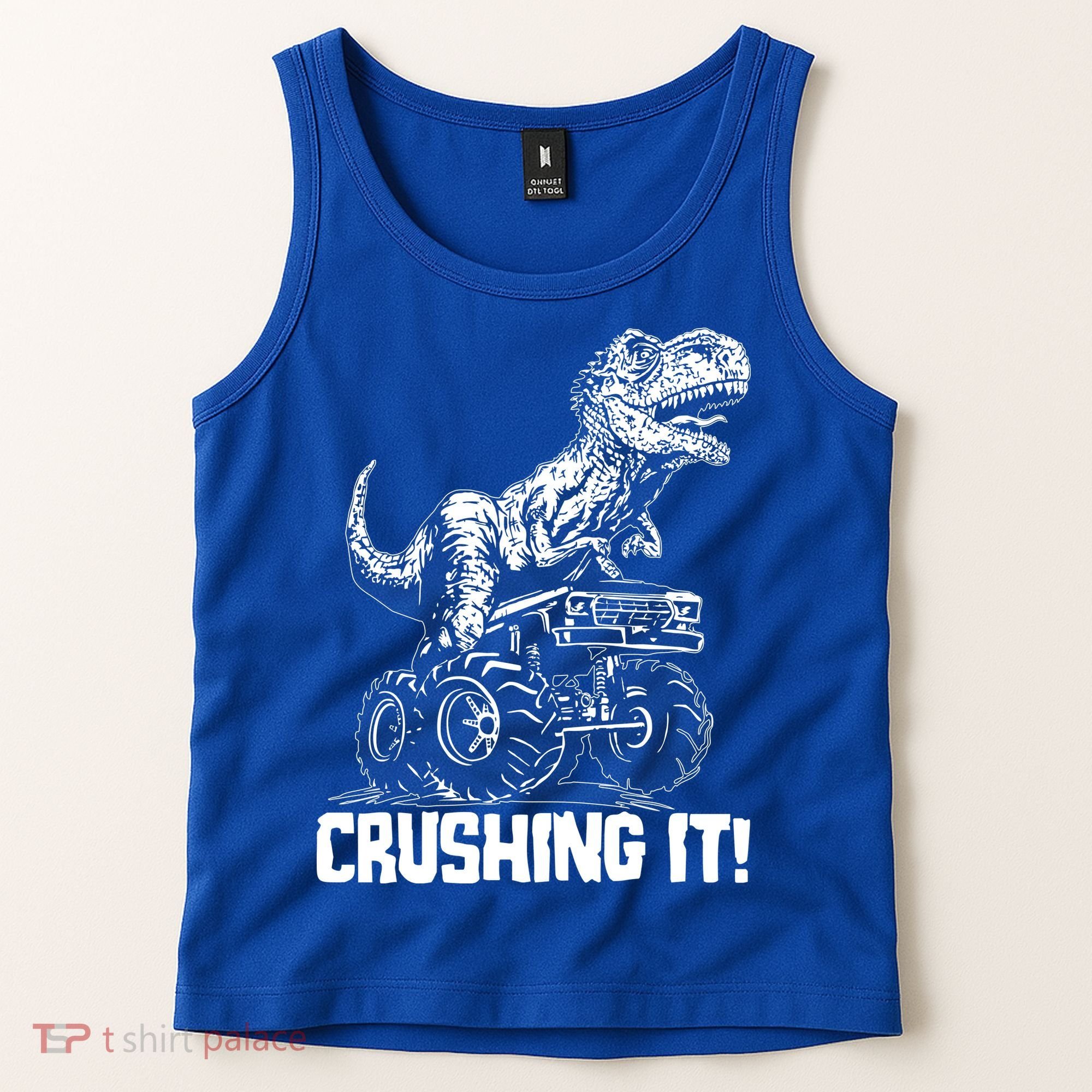 Funny Crushing It T Rex Dinosaur In Monster Truck Tank Top