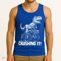 Funny Crushing It T Rex Dinosaur In Monster Truck Tank Top thumb 3