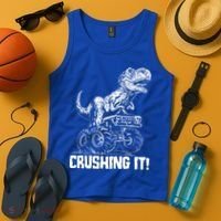 Funny Crushing It T Rex Dinosaur In Monster Truck Tank Top thumb 4