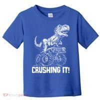 Funny Crushing It T Rex Dinosaur In Monster Truck Toddler T-Shirt thumb 0