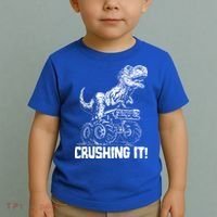 Funny Crushing It T Rex Dinosaur In Monster Truck Toddler T-Shirt thumb 2