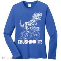 Funny Crushing It T Rex Dinosaur In Monster Truck Women's Long Sleeve Shirt thumb 0