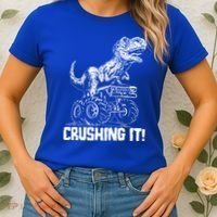 Funny Crushing It T Rex Dinosaur In Monster Truck Women's T-Shirt thumb 2