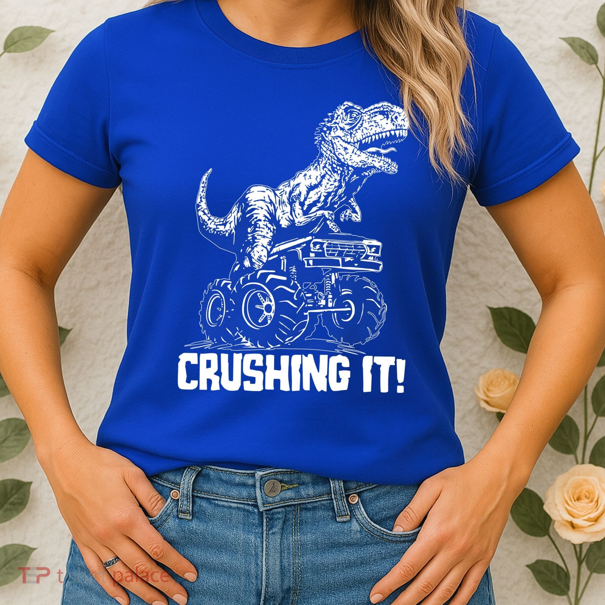 Funny Crushing It T Rex Dinosaur In Monster Truck Women's T-Shirt