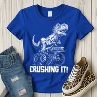 Funny Crushing It T Rex Dinosaur In Monster Truck Women's T-Shirt thumb 3