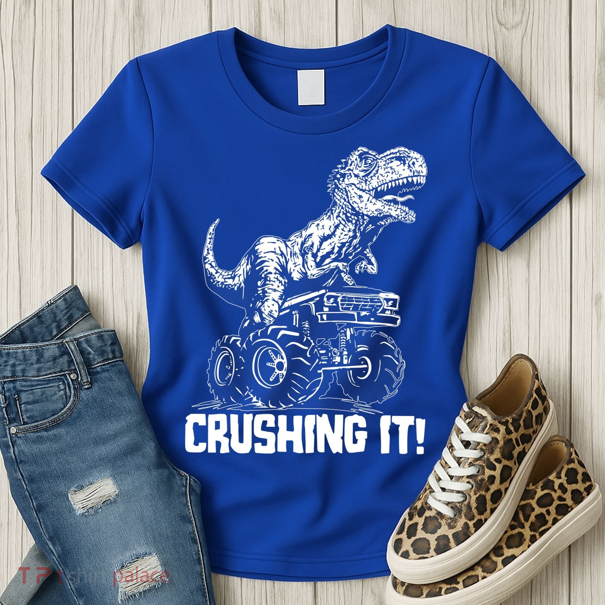 Funny Crushing It T Rex Dinosaur In Monster Truck Women's T-Shirt