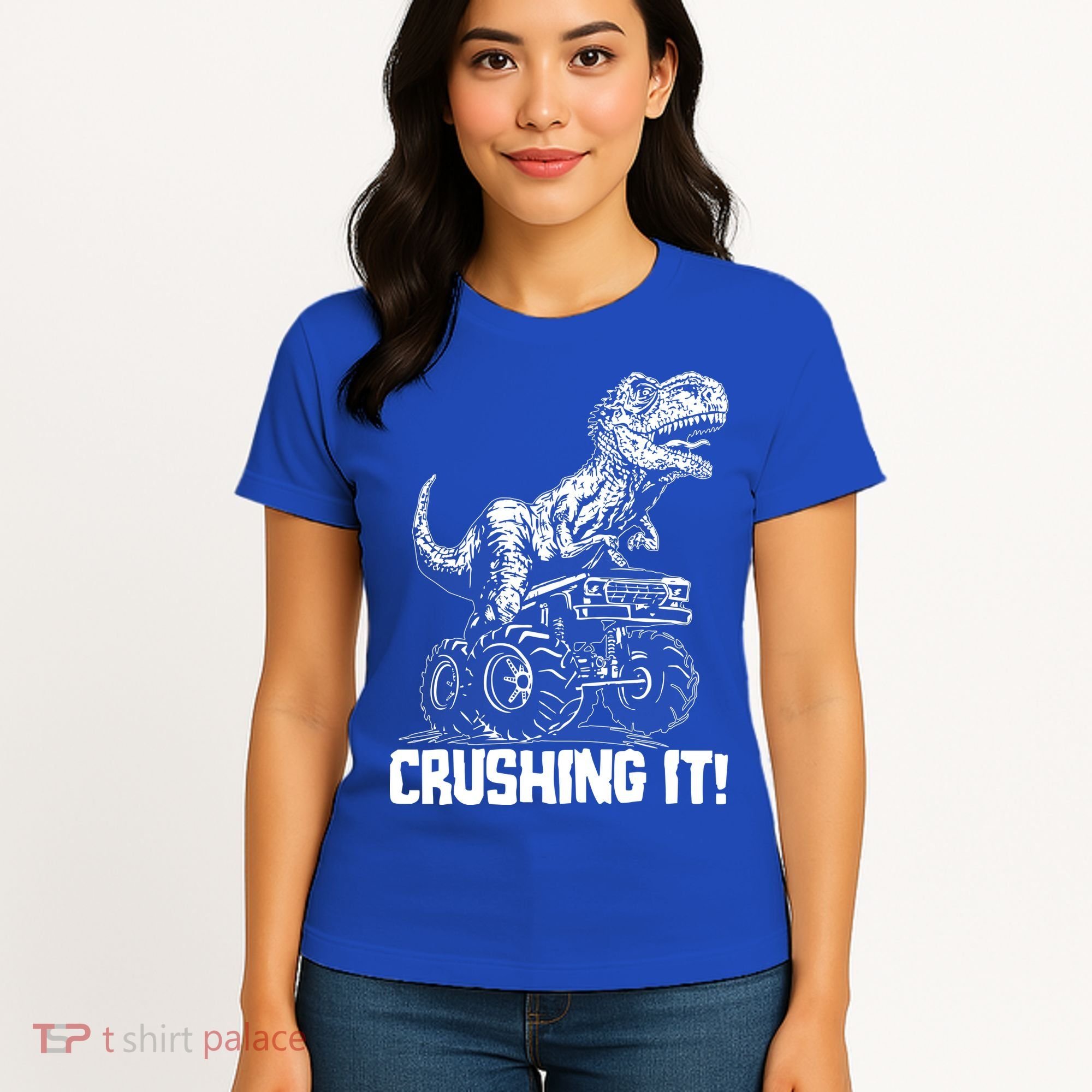 Funny Crushing It T Rex Dinosaur In Monster Truck Women's T-Shirt