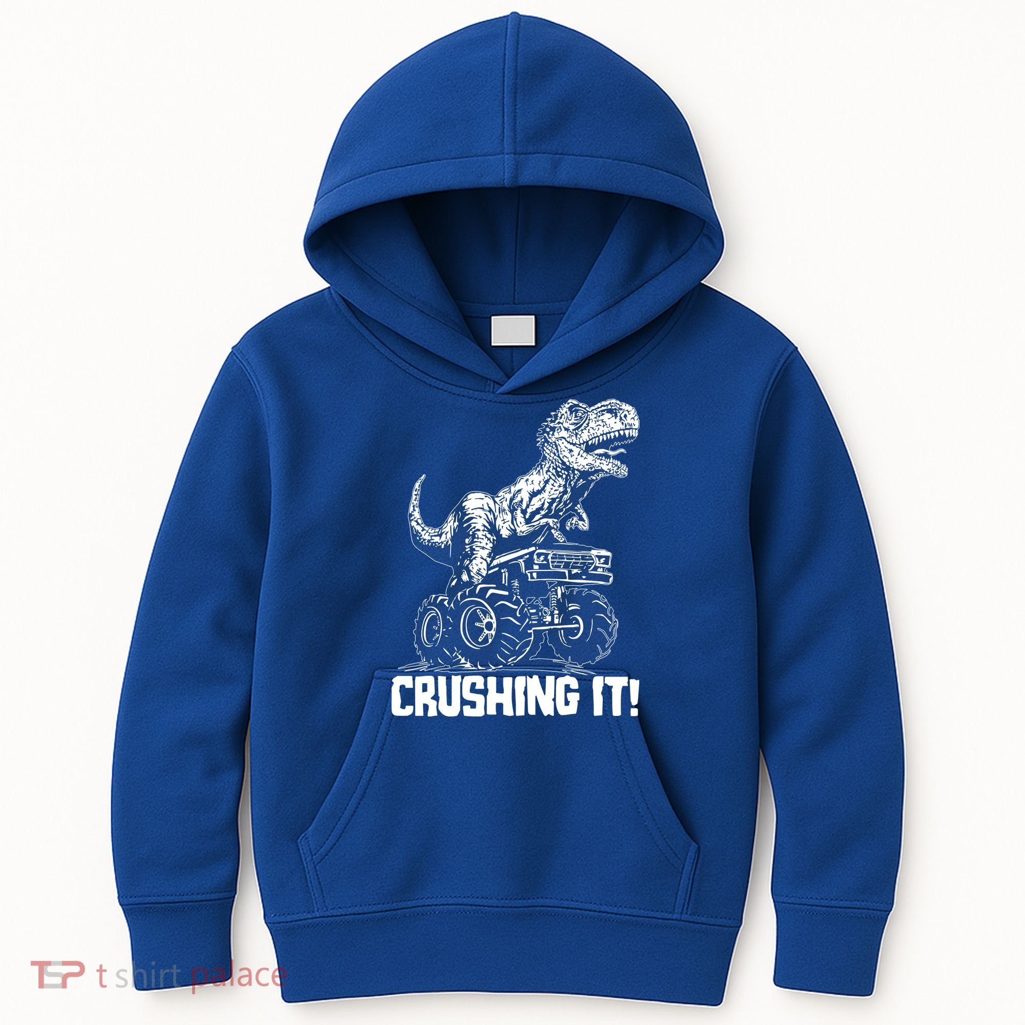 Funny Crushing It T Rex Dinosaur In Monster Truck Kids Hoodie