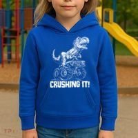 Funny Crushing It T Rex Dinosaur In Monster Truck Kids Hoodie thumb 3
