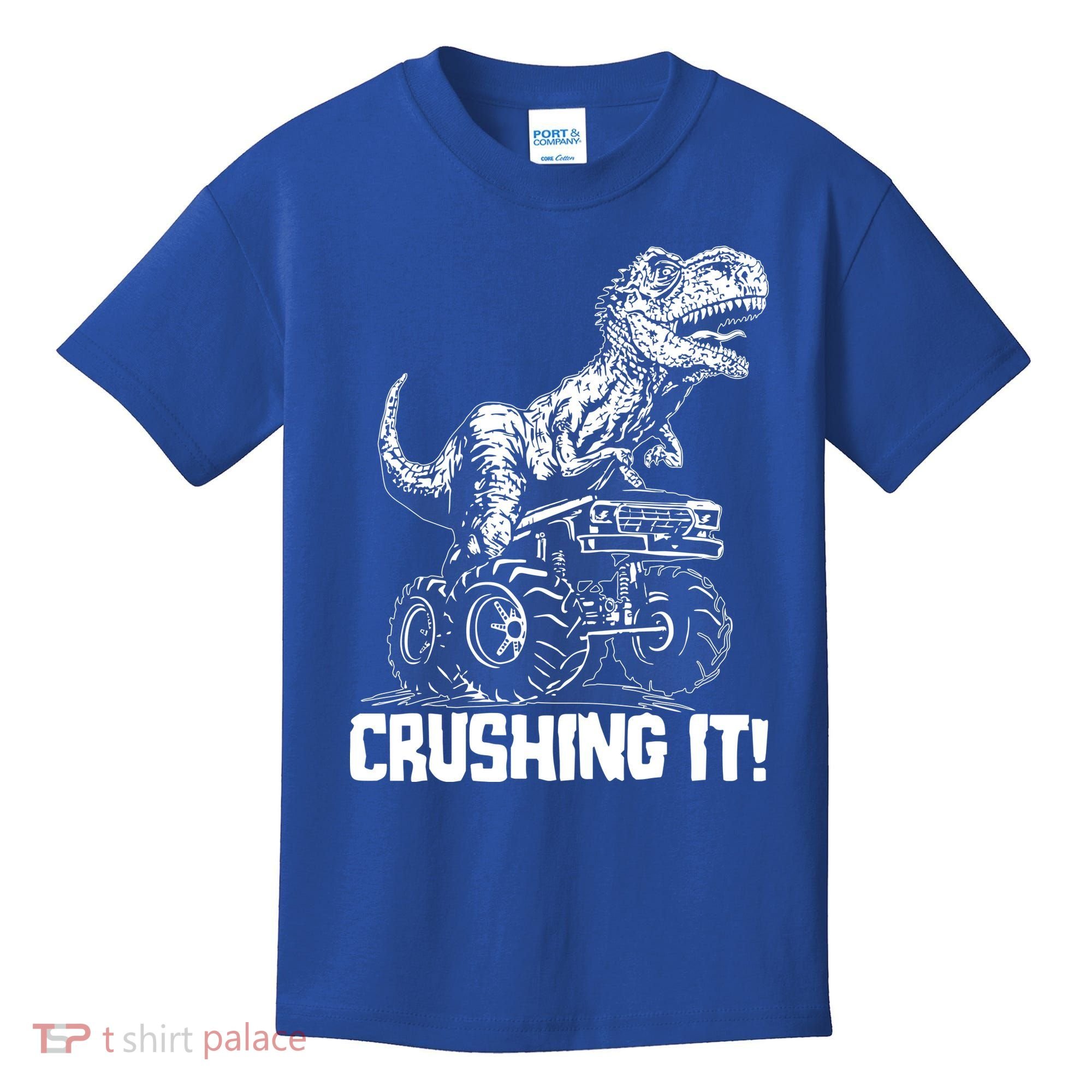 Funny Crushing It T Rex Dinosaur In Monster Truck Kids T-Shirt