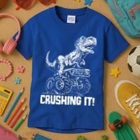 Funny Crushing It T Rex Dinosaur In Monster Truck Kids T-Shirt thumb 3