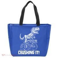 Funny Crushing It T Rex Dinosaur In Monster Truck Tote Bag thumb 0