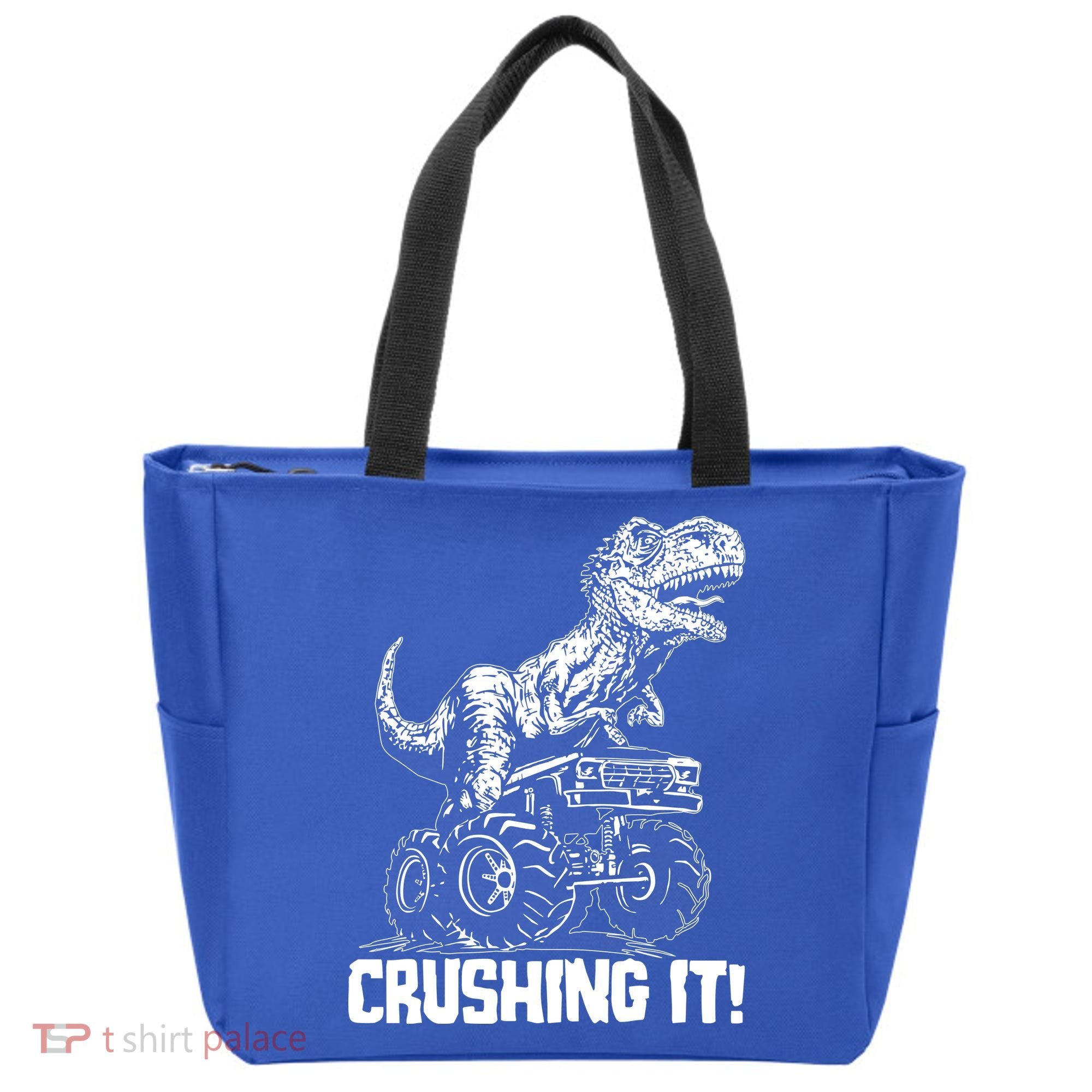Funny Crushing It T Rex Dinosaur In Monster Truck Tote Bag