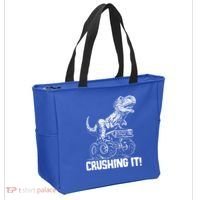 Funny Crushing It T Rex Dinosaur In Monster Truck Tote Bag thumb 2