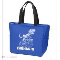 Funny Crushing It T Rex Dinosaur In Monster Truck Tote Bag thumb 3