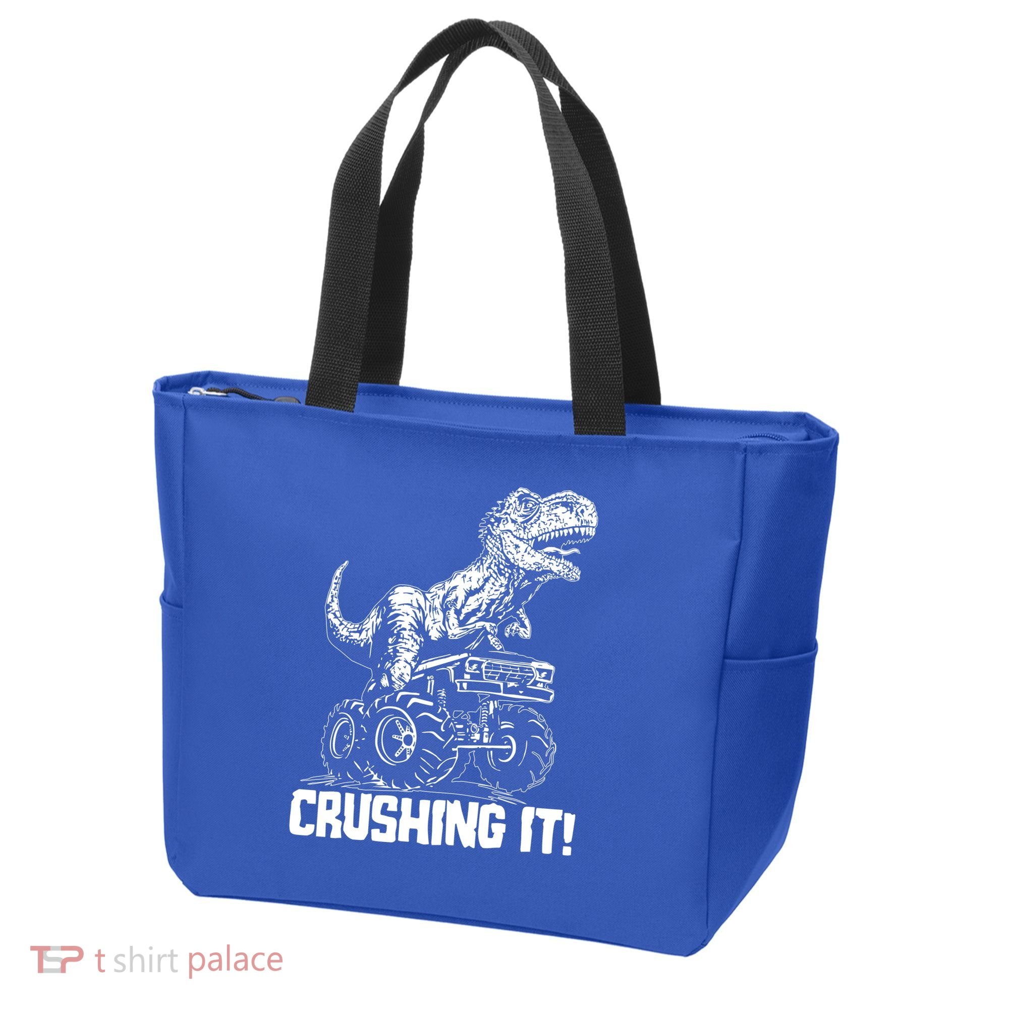 Funny Crushing It T Rex Dinosaur In Monster Truck Tote Bag