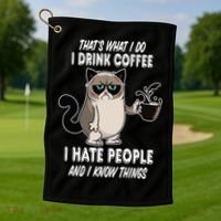 Funny Cat I Coffee Hate People And I Know Things Cat Gift Golf Towel thumb 1