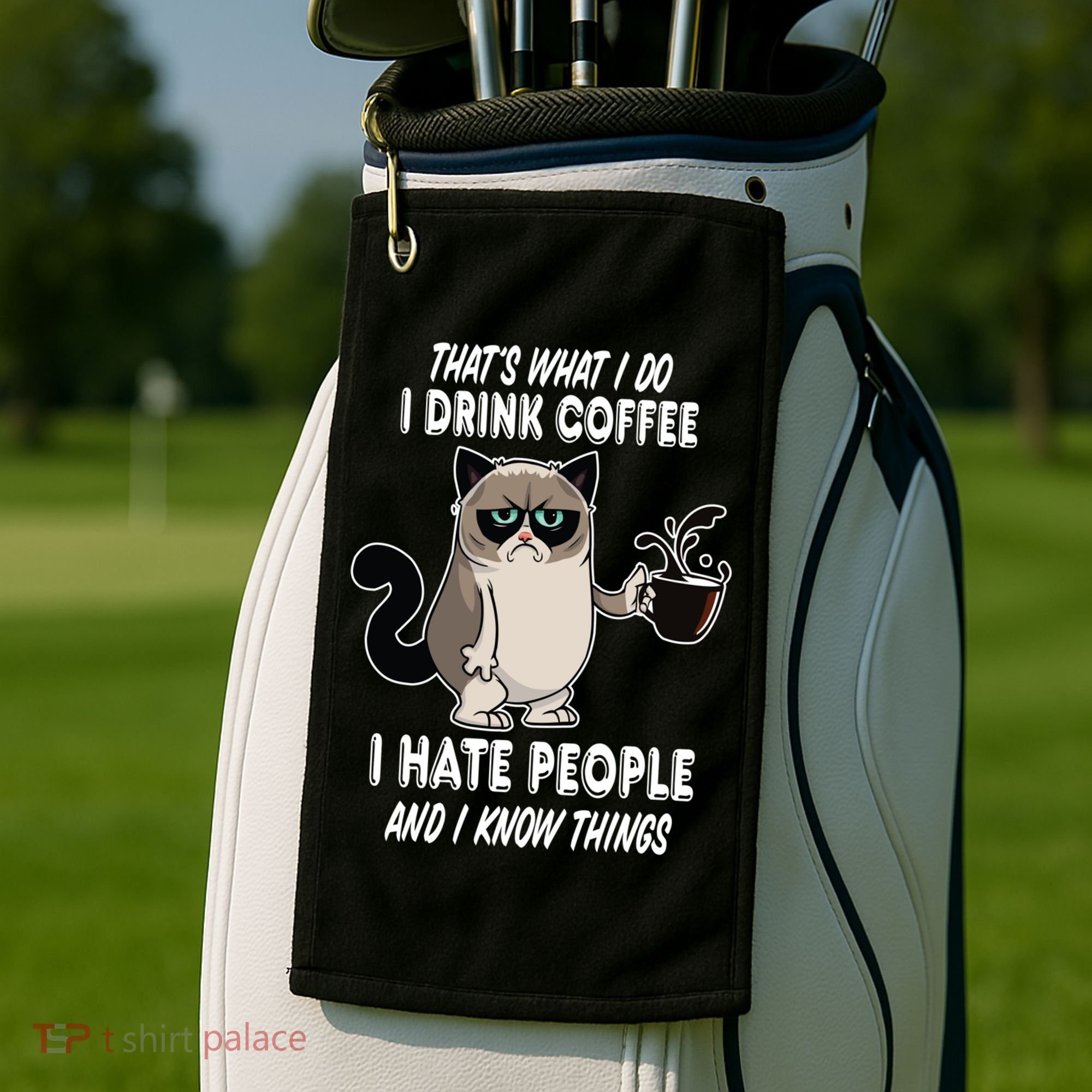 Funny Cat I Coffee Hate People And I Know Things Cat Gift Golf Towel